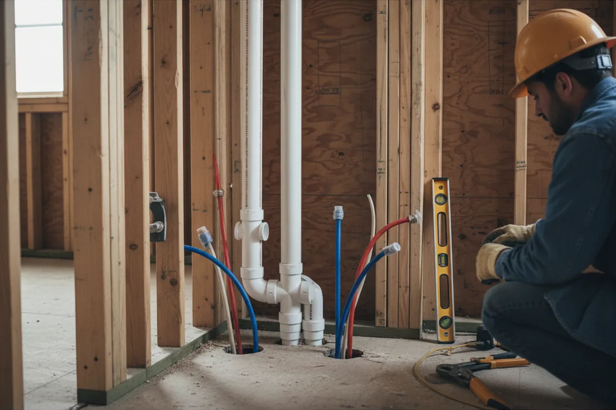 Drain and supply rough-in during Drain Cleaning in Whitewater